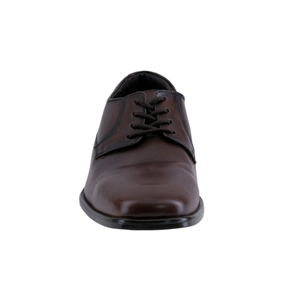 Zapato café de piel con agujetas para hombre