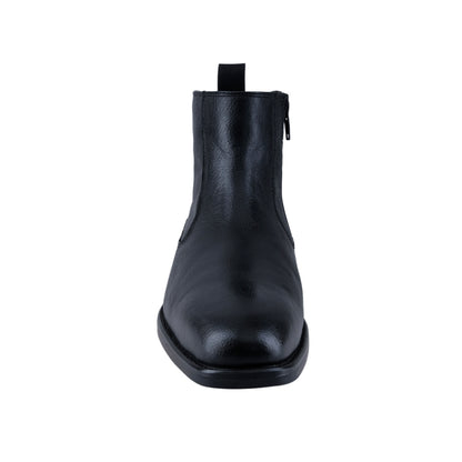 Botín negro de piel con tacón bajo para hombre