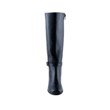 Bota alta para mujer color negro con hebilla decorativa