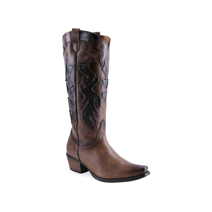 Botas vaqueras café de piel 20036