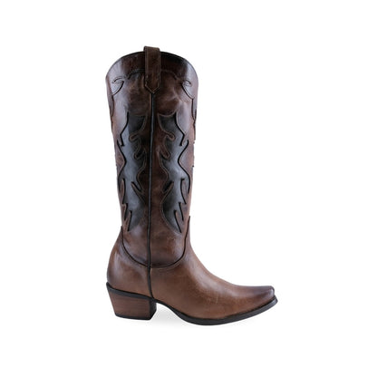 Botas vaqueras café de piel 20036