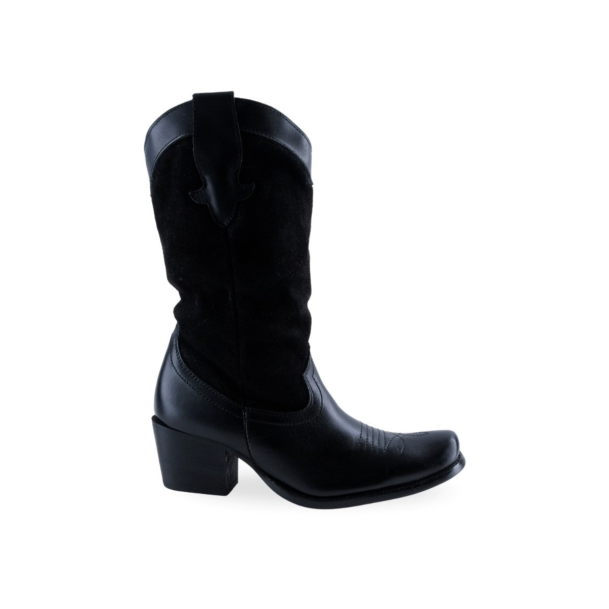 Bota western negra con paneles de gamuza en la caña media