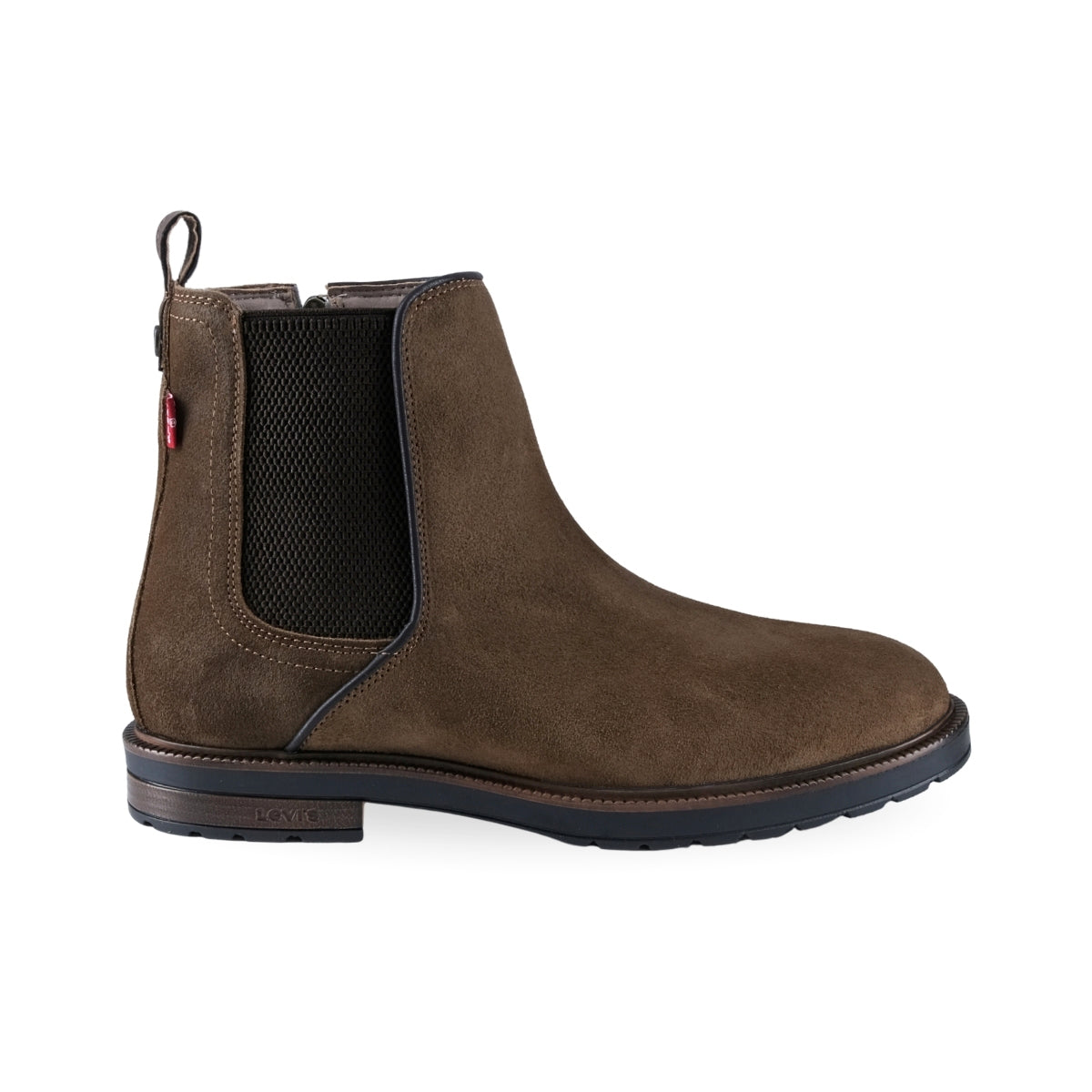Bota corta Chelsea café con puntera redonda y suela de goma tipo track