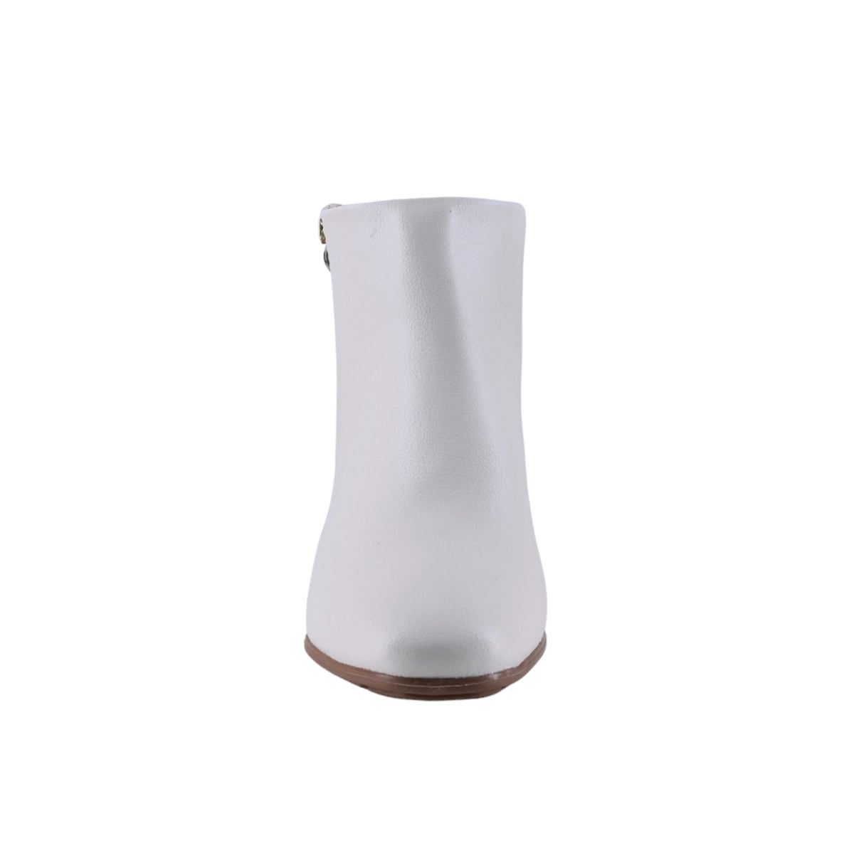 Botín elegante blanco off con detalle metálico en tacón