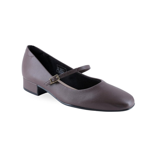 Zapato Mary Jane café con tira al empeine y hebilla dorada