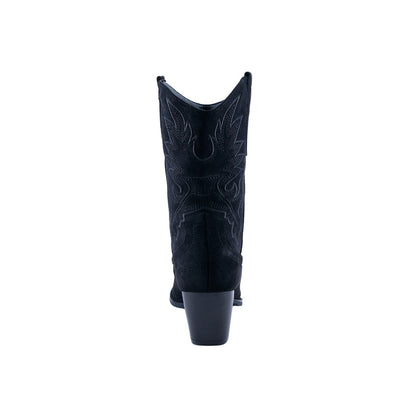 Bota vaquera negra de gamuza con tacón ancho