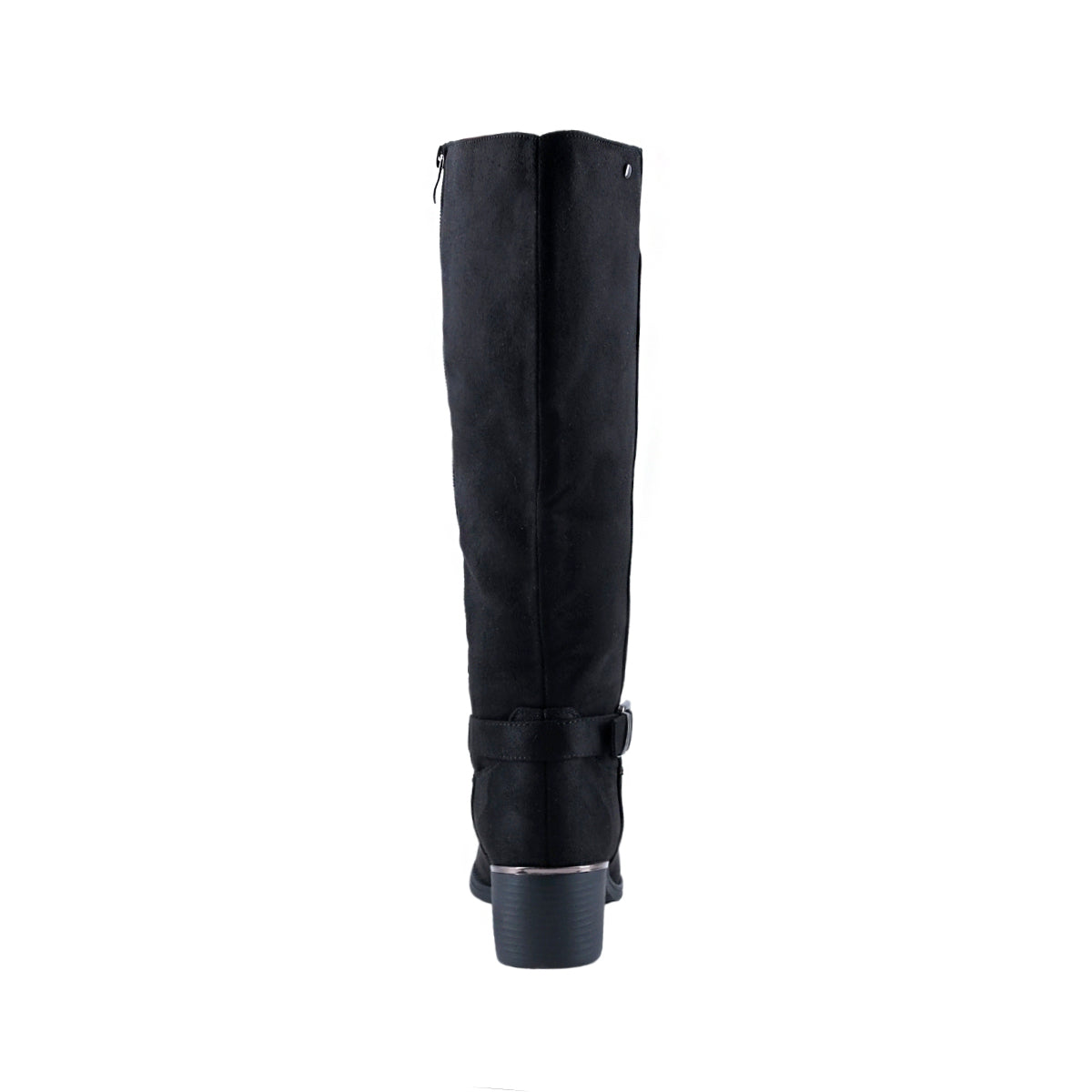 Bota de tacón negra para mujer con hebilla decorativa