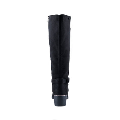 Bota de tacón negra para mujer con hebilla decorativa