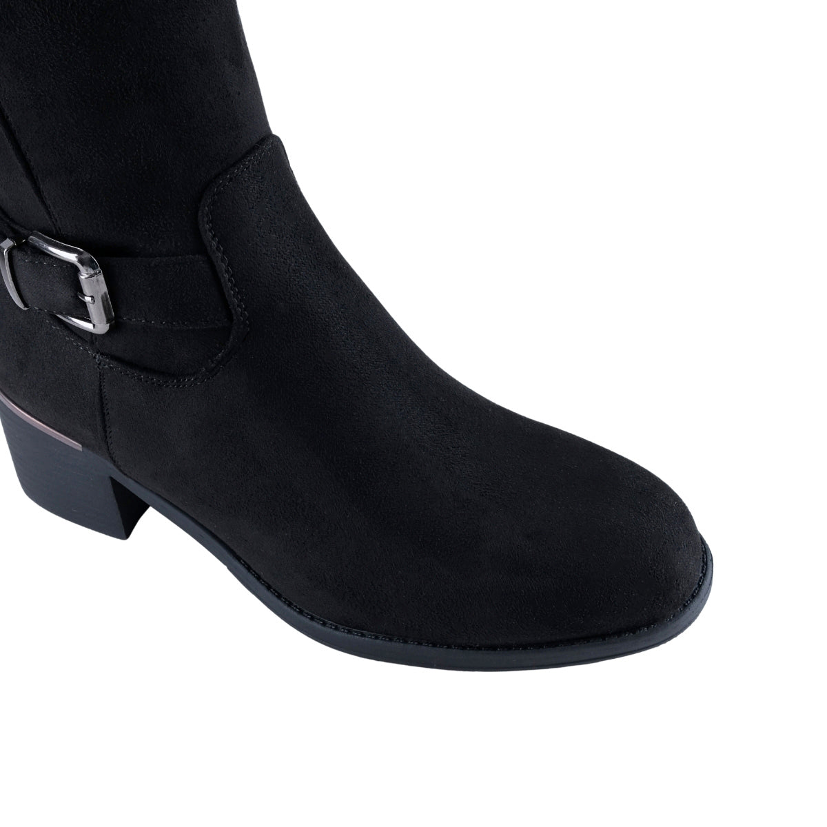 Bota negra tipo gamuza para mujer de caña alta
