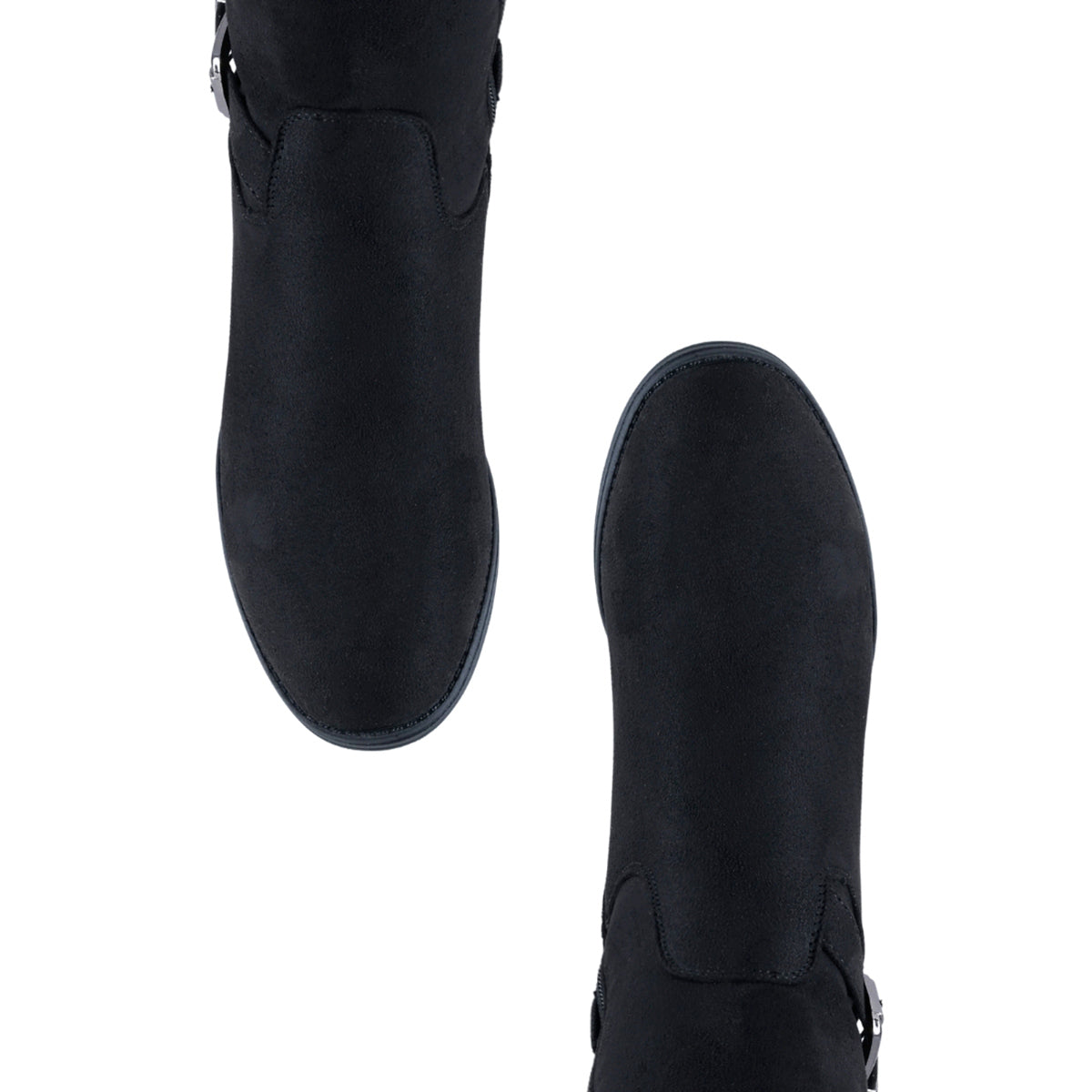 Bota elegante negra para mujer con tacón y hebilla