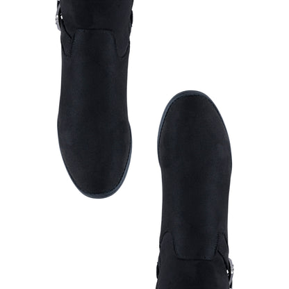 Bota elegante negra para mujer con tacón y hebilla