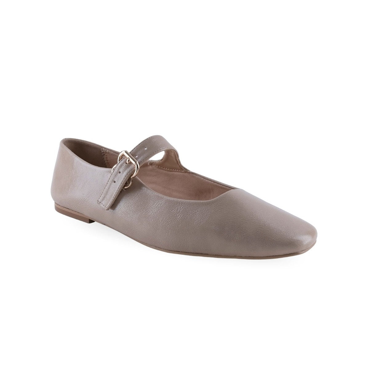 Flats Mary Jane beige con tira al empeine y hebilla dorada