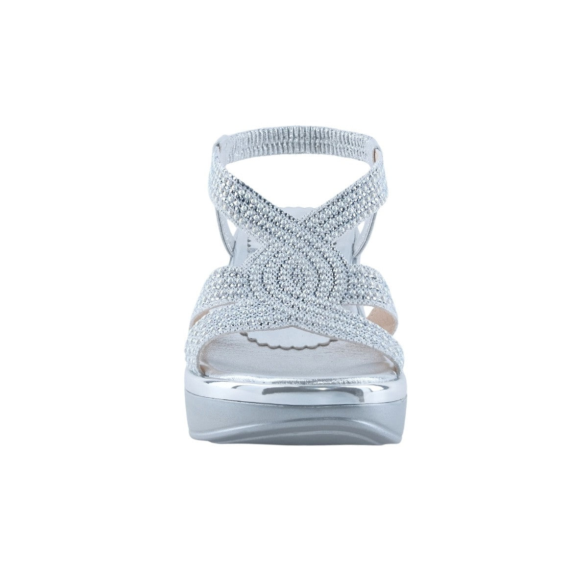 Sandalia plata con tiras de brillos para mujer