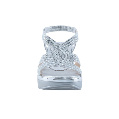 Sandalia plata con tiras de brillos para mujer