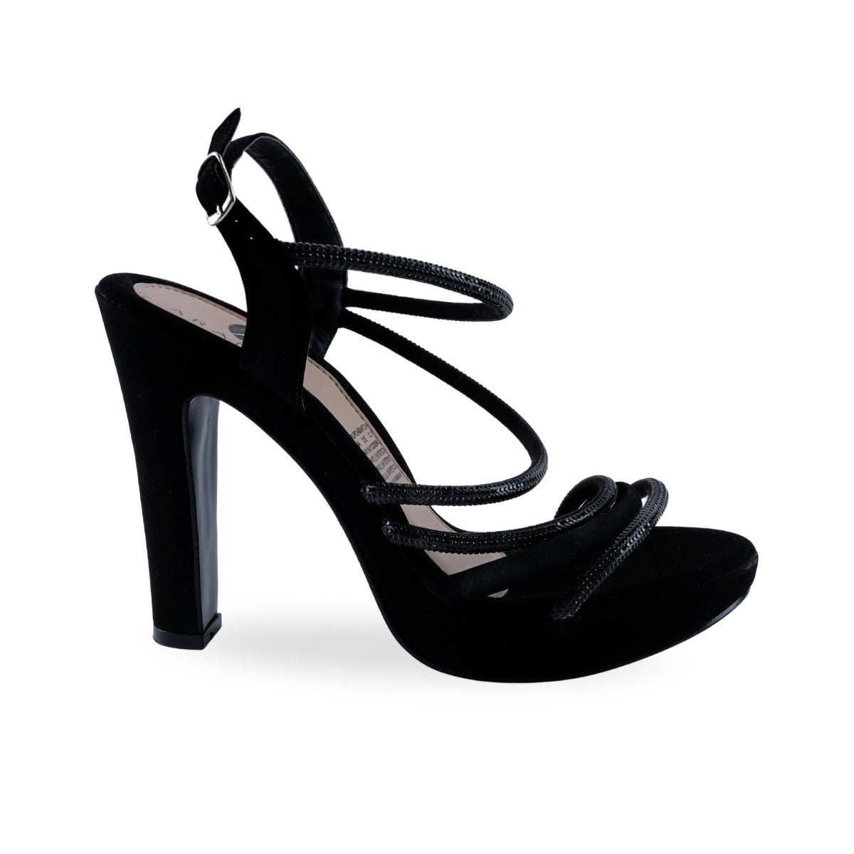 Sandalia de fiesta negra con tacón de bloque y cierre slingback ajustable