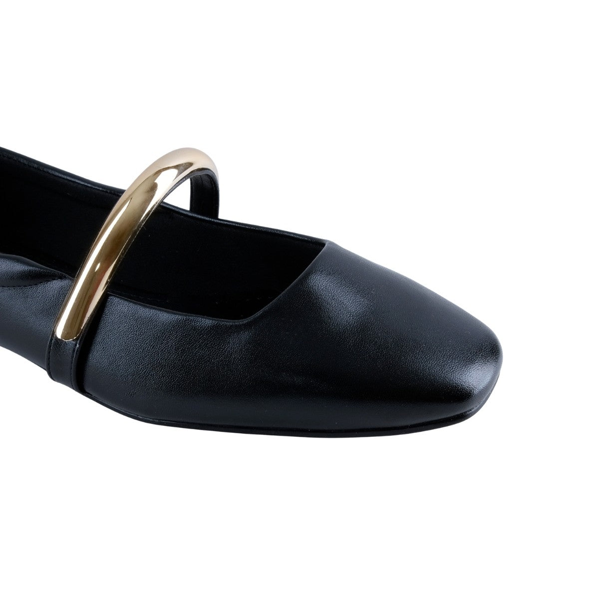 Zapato flat Mary Jane negro para mujer con broche dorado