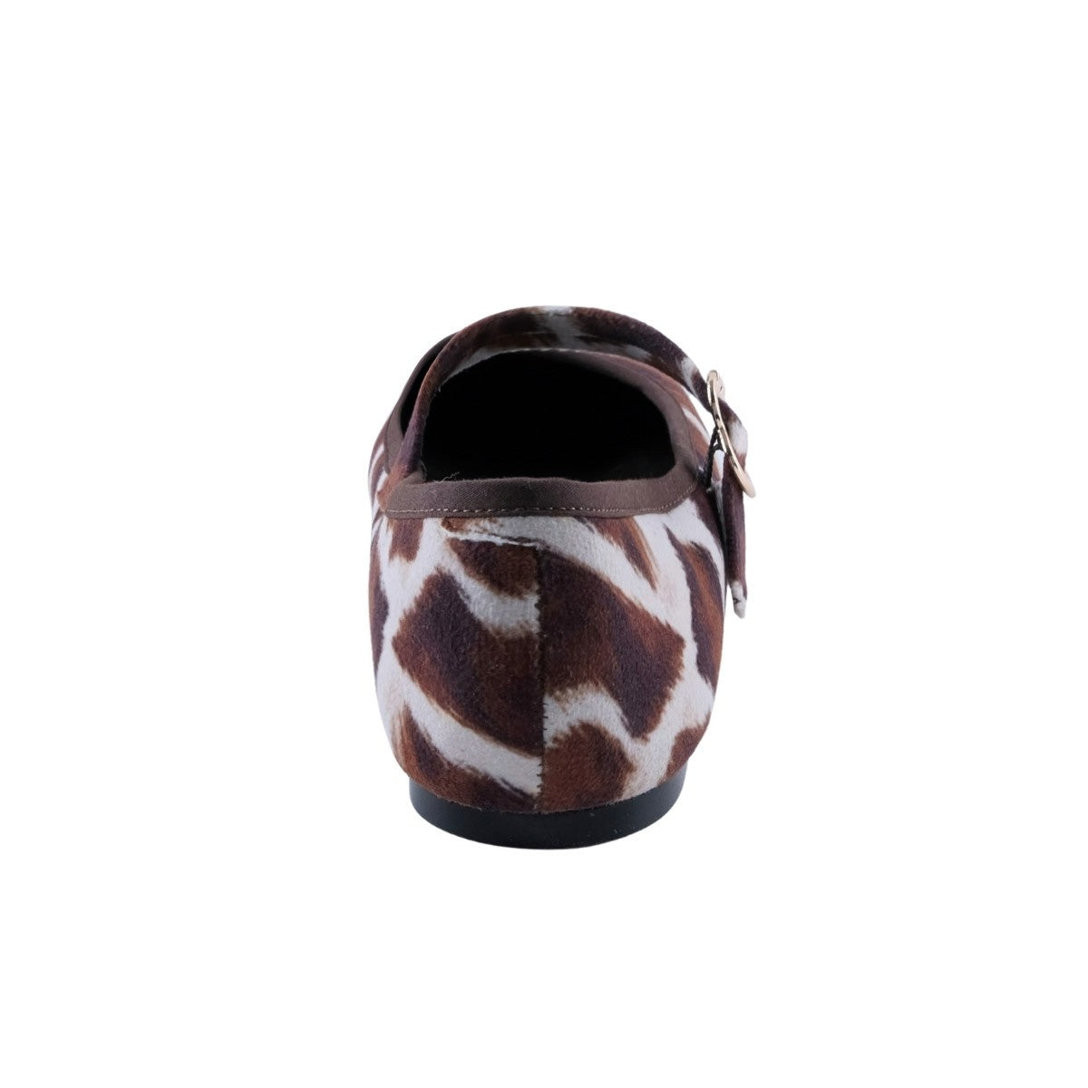Flat casual café con blanco y hebilla dorada para mujer