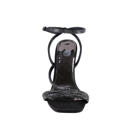 Tacón de aguja negro con pedrería para bodas y eventos