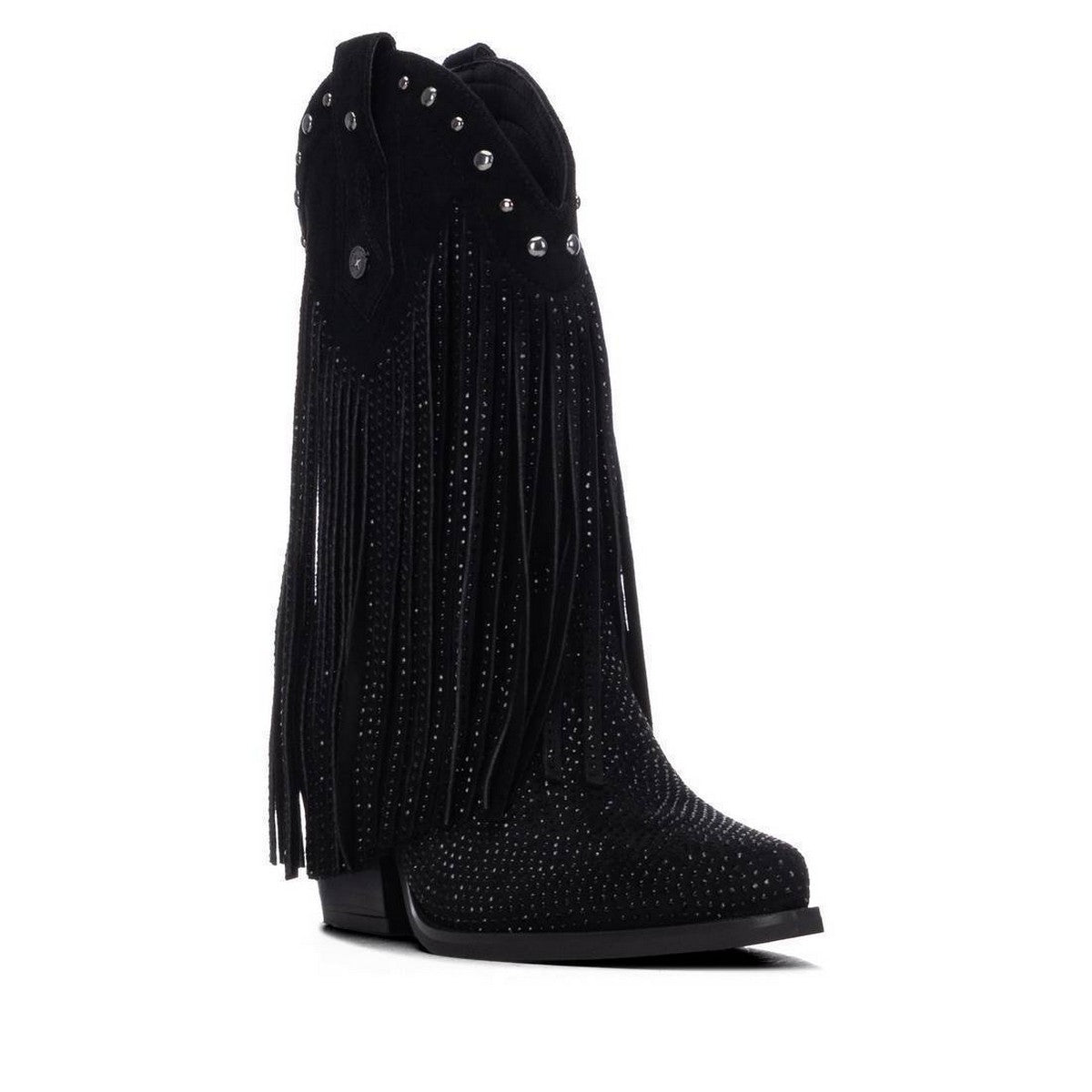 Bota western de gamuza negra con tachuelas metálicas