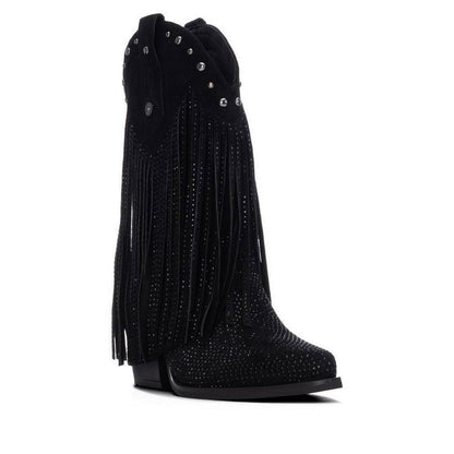 Bota western de gamuza negra con tachuelas metálicas