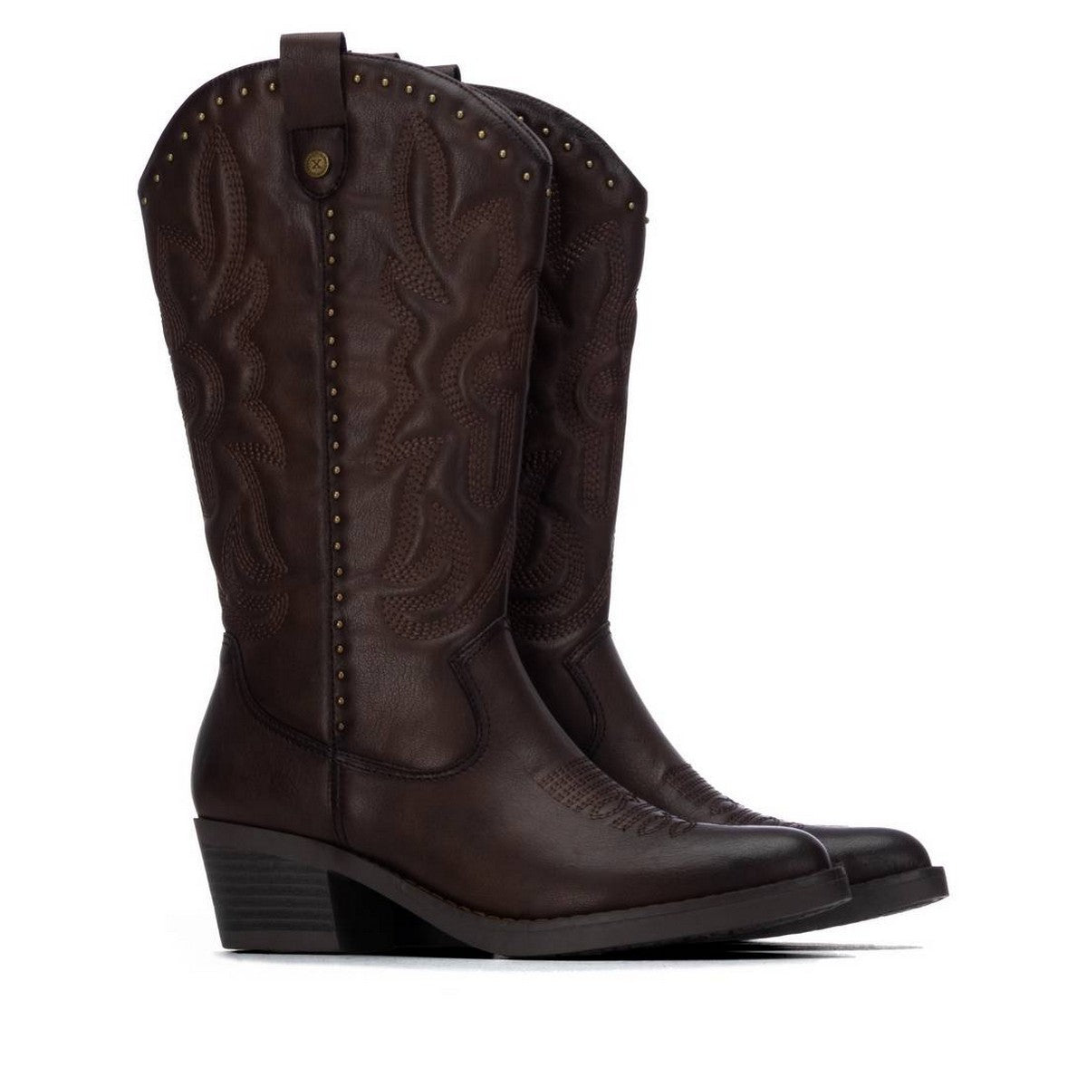 Bota XTI marrón con tacón ancho y detalles western