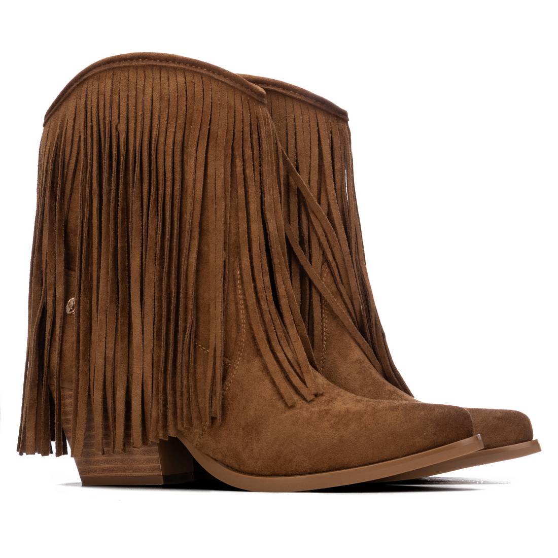 Botín vaquero mujer color camel con caña al tobillo y punta puntiaguda
